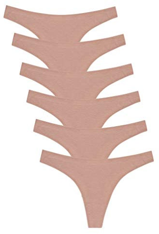 Channo Tangas de Algodón para Mujer, Lisos y Suaves con Acabado Fino Que No Marca - Pack de 6, Visón, S/M