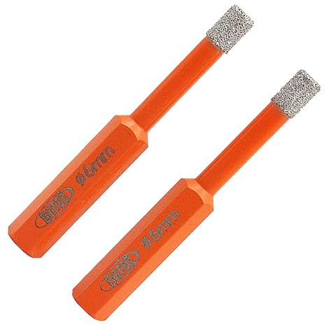 BGTEC Foret Diamant Sec - 2 pièces 6mm Trépan Diamant avec Changement Rapide Tige Hexagonale pour Céramique Carrelage Porcelaine Marbre Granit