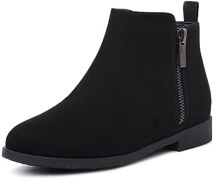 Harvest Land Girls Boots Kids Ankle Boots Zipper School Shoes Elegant Big Kid Fashion Winter Boots Zip-up Short Flat Bootie for Junior/Yourth Black UK1