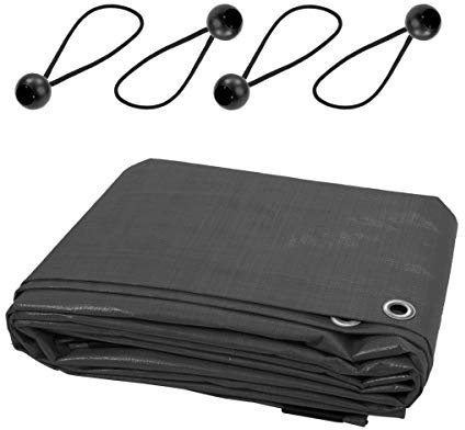 2 x 3 m Heavy-Duty 200 gsm Graphite Grey Tarpaulin Waterproof Furniture Caravan Cover Sheet Multipurpose + 4 Bungee Balls