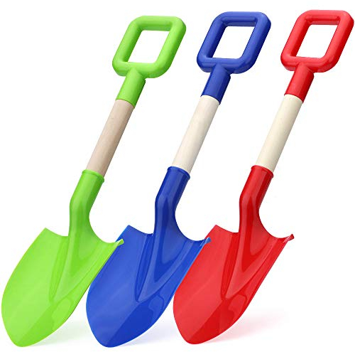 Palas de arena de 40 cm de largo para niños, palas de arena, juguetes de jardinería, kit de herramientas de jardinería, cucharada resistente, mango de madera, pala de plástico ABS para jardín,