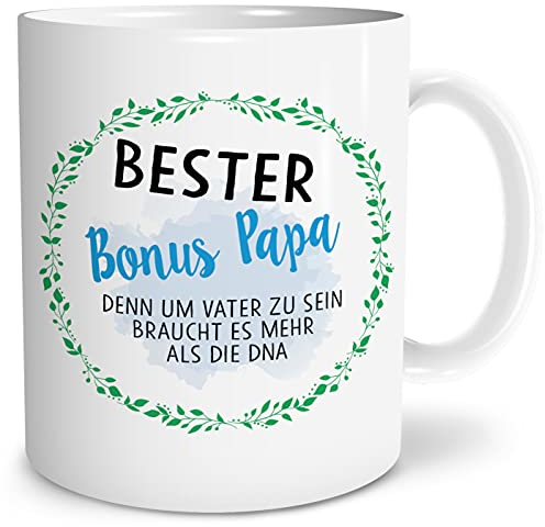 OWLBOOK® Geschenke für Bonus Papa zum Geburtstag | Bonuspapa Geburtstagsgeschenk für Stiefpapa Geschenk | Weihnachtsgeschenke für Stiefvater | Medaille Bonus Papa | Tasse 300 ml