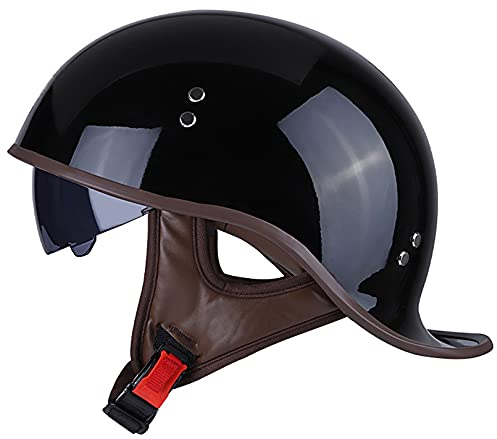 Hanhua Skull Cap Helmets, Motorcycle Half Helmet with Sun Visor for Adult Men Women DOT/ECE Approved - for Scooter ATV Chopper Cruiser Motorbike Moped