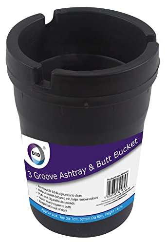 3 Groove Ashtray & Butt Bucket Smoking Removable Lid Round Plastic Odourless