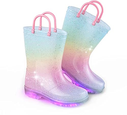 EUXTERPA Stivali da pioggia impermeabili per bambine, glitterati, con manici facili da infilare, Gradiente rosa., 32 EU