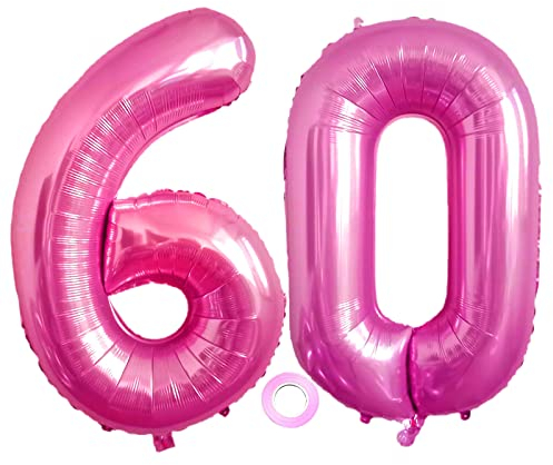 Luftballons Zahl 60, Riesen Folienballon Nummer 60 Pink Damen,Luftballons 60. Geburtstagdeko, 40 Zoll Helium Ballons Aufblasbar Zahl 60 pink für Geburtstag, Hochzeit, Jubiläum XXL 60