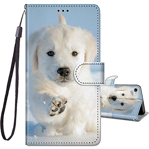 JRIANY Wallet Flip Case for iPhone 6/6s with Card Holder, Dog | PU Leather Phone Case with Card Slots, Cute Pattern Animal Design, Shockproof Protective Cover, Wrist Strap, Magnetic Closure