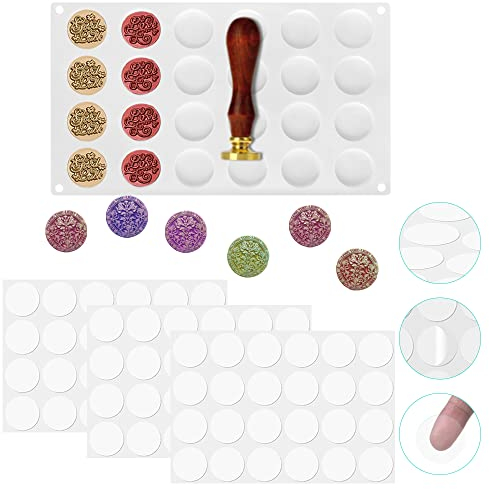 Aifuda Silikonform für Wachssiegel, 24 Mulden, mit 72 doppelseitigen Klebepunkten für Hochzeitseinladungen, Geschenkboxen usw.