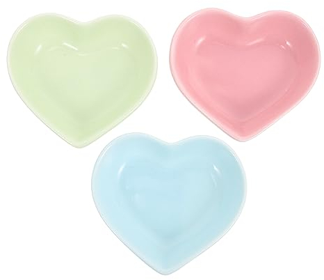 VILLCASE Hamster Ceramic Bowl, Heart-Shaped Guinea Pig Food Bowl, Anti-Turning Water Dish, Food Splashing and Chewing Feeding Dish for Hamster Gerbil Hedgehog Rat Rodent, 3pcs