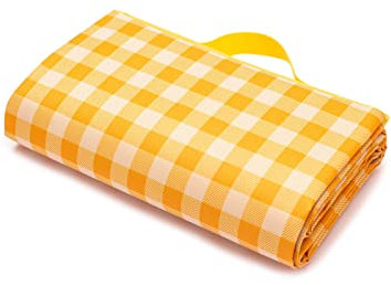 HNDXLHH Picknickdecke 200X200 Gelbe Streifen Picnic Blanket Wasserdicht, Picknick-Matte mit Tragegriff, Faltbar Picknick Decke,Outdoor Stranddecke für Camping, Picknick, Reise