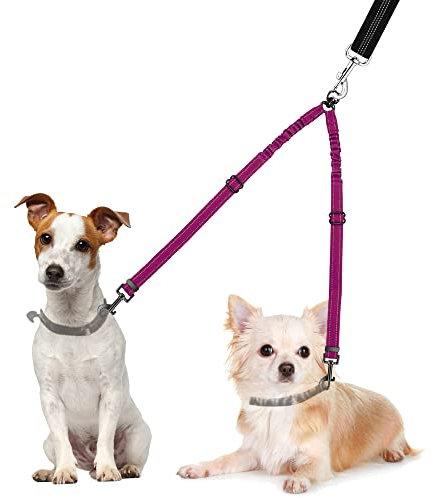 Nasjac Doppelte Hundeleine, kein Verheddern 360° drehbarer Splitter Doppelleine fur Zwei Hunde, verstellbare stoßdämpfende Bungee-reflektierende Leine für Hunde klein mittlere und große Lauftraining