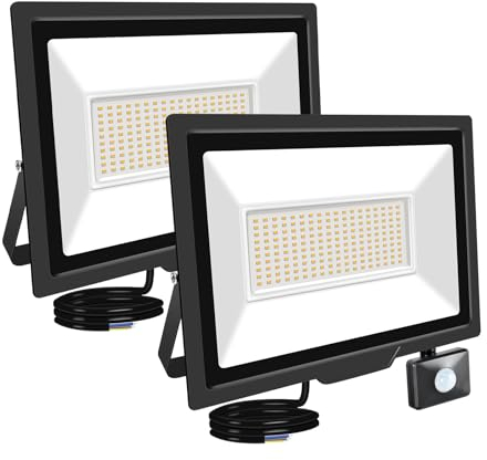 RIGIDON 2x 150W Aussenleuchte Bewegungsmelder Led Strahler, Außen Led Lampe, 15000LM 3000K Warmweiß Led Flutlicht Außenleuchte, Wasserdicht Außen-Leuchte Flutlicht Für Garten Garage Carport Hauswand