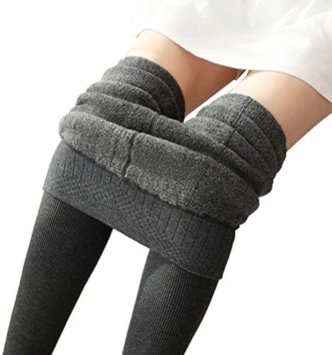 Onsoyours Damen Winter Leggings Hose Fleece Gefüttert Warm Dicke Strumpfhose Thermoleggins Thermo Freizeithose Elastische Thermal Pants Sweatpants B Dunkelgrau Schritt zu Fuß Einheitsgröße