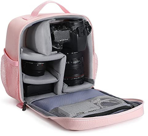 BAIGIO Camera Bag Insert Handbag Inner Case Large Capacity Small Camera Insert Bag Shockproof and Water-resistant DSLR SLR Foldable Protective Camera Organizer Cube Padded Camera Bag Pink