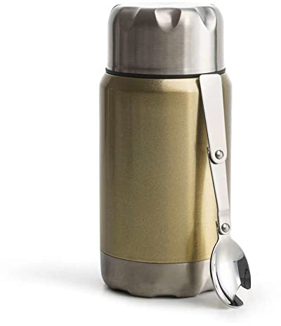 Sagaform Thermobehälter mit Edelstahllöffel in der Farbe: Gold, aus Edelstahl hergestellt, Maße: 9x20 cm, Fassungsvermögen: 600 ml, 5018183