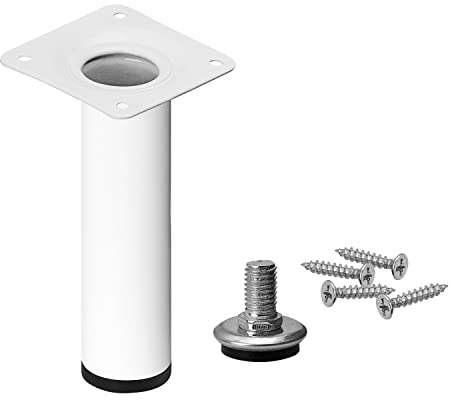 Stahlia Möbelfuß verstellbar 40cm Höhe Weiss Ø30mm Sofafuß Stahlrohrfuß Sockelfuß Schrankfuß Füße für Möbel Tischbein Rund belastbar bis 50 kg