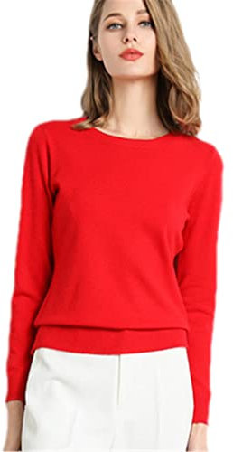 Dninmim Pull doux en cachemire pour femme - Printemps et automne - Décontracté, Rouge, UK7 / 41EU / US8