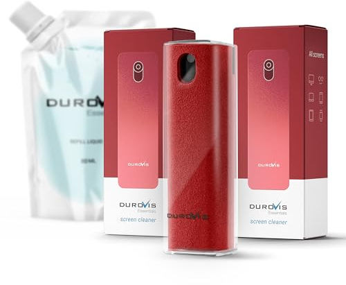 Display Reiniger Durovis Essentials, Screen Cleaner, Bildschirmreiniger mit Mikrofasertuch inklusive 50ml Glasreiniger ohne Alkohol für Auto/Smartphone/Laptop/Tablet (rot, 3er Set)