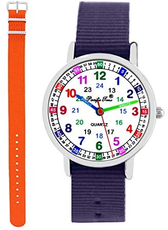 Pacific Time Kinder Armbanduhr Mädchen Jungen Lernuhr Kinderuhr Set 2 Textil Armband violett + orange analog Quarz 11132