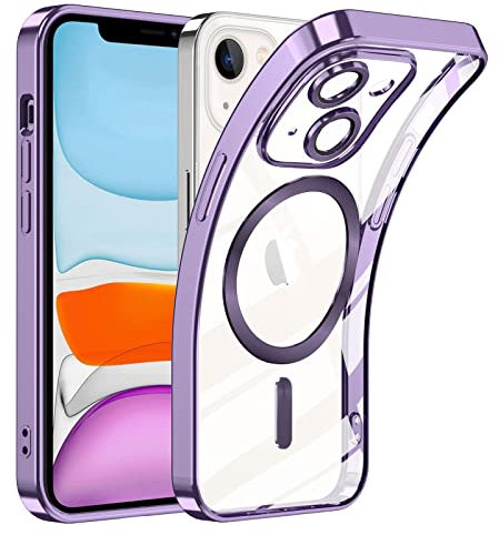 TUUTPU Cover Magnetica per iPhone 13, Custodia Comaptibile con Magsafe Trasparente Antiurto Protezione Copertura della fotocamera Non ingiallente Sottile Silicone Telefono Clear Case, Viola