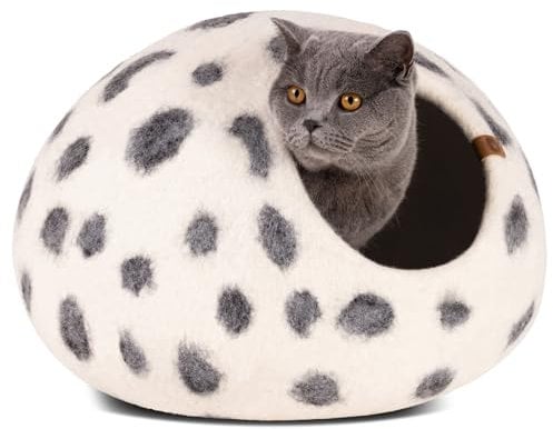 MEOWFIA Premium Katzenbett aus Filz, handgefertigt, 100% Merinowolle, Bett für Katzen und Kätzchen (lebendige Farbtöne), mittelgroß, Schneeleopard