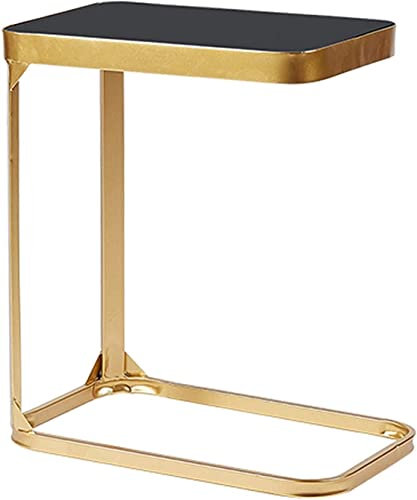 Table Basse de Salon Noire, Table de Chevet de Chambre à Coucher en Fer forgé en Verre trempé Nordique, Table Basse de Salon canapé mobilier de Bureau Table Basse de Type C (Couleur : Or) Decoration