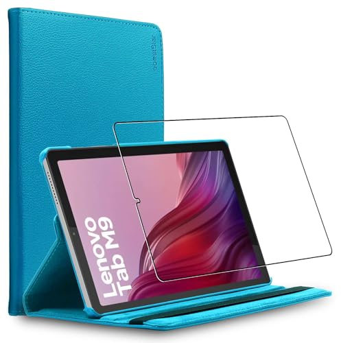 ebestStar - Hülle für Lenovo Tab M9, Drehbar Schutzhülle, PU-Lederhülle, Rotierende Ständer Etui, Rotating Case Cover, Blau + Panzer Schutz Glas