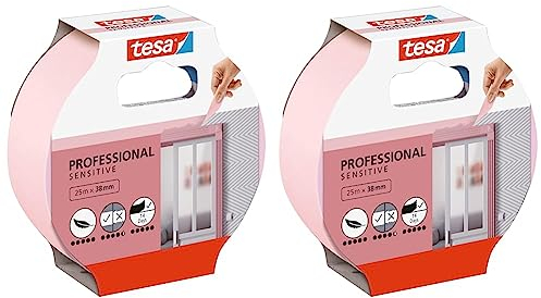 tesa Malerband TAPETEN – Dünnes Abdeckband für präzises Abkleben – geeignet für empfindlichen Oberflächen im Innenbereich – 25 m x 38 mm (Packung mit 2)