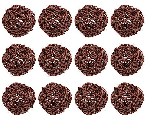 sourcing map 12 Stück Rattan Deko Dekokugel Rattankugeln, 5 mm Korbweide Rattan Kugeln Wicker Ball Wellensittich Spielzeug Vogelspielzeug für Vasenfüller Hochzeit, Braun