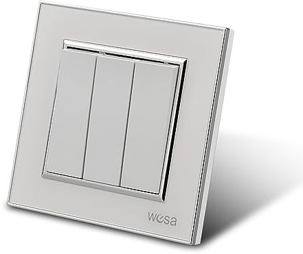 Interruptor mecánico de luz, Interruptor de pared de 1 vía y 1 gancho de 10 A, Interruptor de luz de pared de 86 mm (3 Fach 1 Weg, BLANCO)