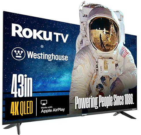 Westinghouse Roku TV - 43 Inch Smart TV, 4K UHD QLED Television w/HDR 10+, Dolby Vision, Wi-Fi & Mobile App Connectivity, Flat Screen Compatible w/Apple HomeKit, Alexa, & Google Assistant