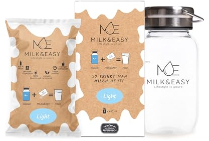 Starter Set Milk&Easy - mit Milchflasche: Light Box - H-Milch Pulver Vollmilch 6er Pack Starter Set - Alpenmilch Camping haltbar