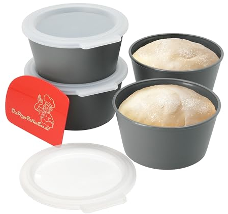 RoyalFay Pizzaballenbox 4 Stück aus superglattem Kunststoff mit Deckel Zutatenbehälter Gärbox Sauerteigbehälter Made in Germany