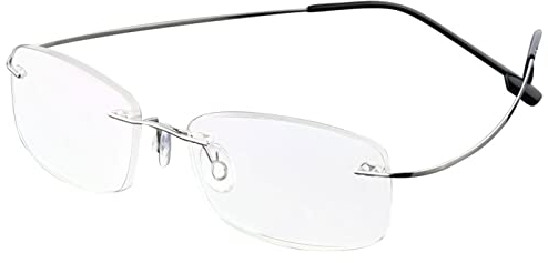 ABETOS Randlose Lesebrille Titan Herren Damen Ultra Leicht Klein Randlos Metall Lesehilfe Sehhilfe Mode Komfortable Rechteckig Rahmenlose Lesebrillen (Silber+1.0)