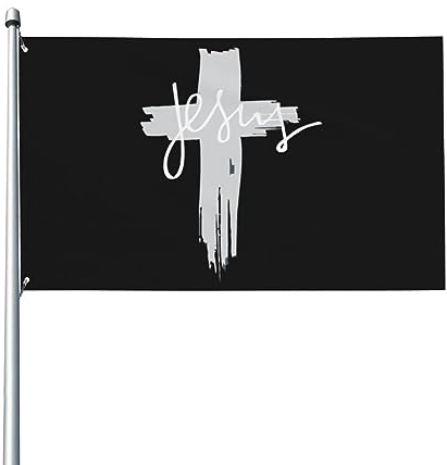 Jesus-Kreuz-Christentum Premium 3 x 5 Fuß dekorative Outdoor-Flagge lebendige Farben winddicht wasserabweisend ideal für Garten und Veranstaltungen