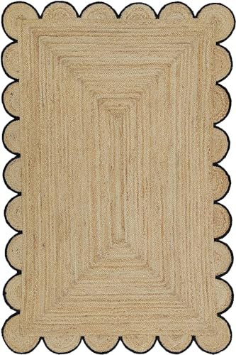 GookyGoods® Handgewebter Teppich aus natürlicher Jute, gewellt, schwarzer Rand (90 x 150 cm)