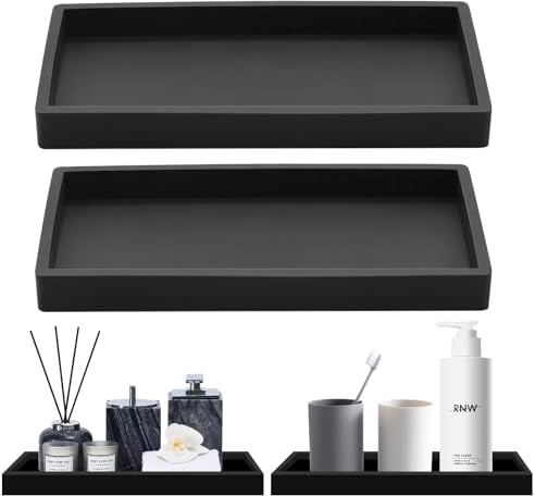 ZHIYUQL 2 Stück Badezimmer Tablett, Tablett Schwarz Silikon Deko Tablett Dekotablett Schminktisch Tablett Organizer für Waschtisch Badewanne Küchenspüle Toilette