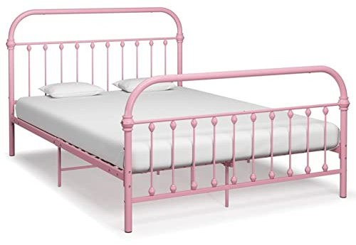 Rantry Bettgestell Metallbett Bettrahmen mit Kopfteil Doppelbett Einzelbett Gästebett Einzelbettgestell Bettgestelle für Gästezimmer Schlafzimmer Rosa Metall 120x200 cm für Gästezimmer Schlafzimmer