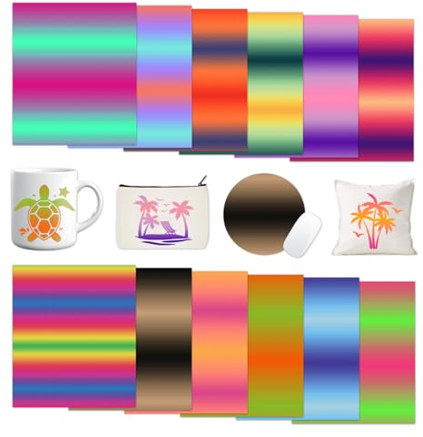 Tintnut Farbverlaufs-Tintenübertragungsblätter – 12 Blatt, 30,5 x 25,4 cm, Ombré-Regenbogen-Muster, Sublimations-Transferpapier, kompatibel mit Cricut für selbstgemachte Tassen, Becher,