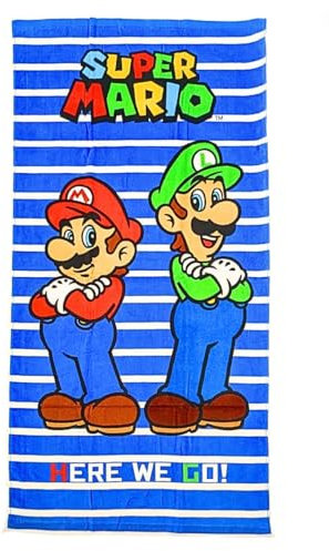 My sweety pop – Toalla de playa para niños, 70 x 140 cm, 100% algodón, ideal como regalo, regalo de Super Mario, color azul y blanco