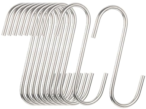 10 Stück S Haken,7cm L,4mm Φ, Stabiler & Rostfreier Edelstahl,S-Haken Anti-Rost Metallhaken für Küche Körbe, Schwerlast Fleischerhaken, für Küche, Garten, Schlafzimmer und Büro