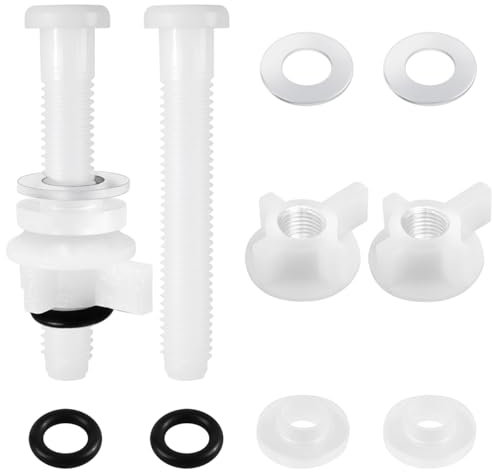 Lot de 2 vis universelles blanches de rechange avec écrou et rondelle pour charnières de siège de WC montées sur le dessus