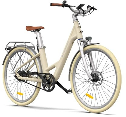 ADO Air28Pro 28 Vélo électrique Urbain, Ebike Adulte, Moteur BAFANG, Entraînement par Courroie, Mode ECO et Mode Sport, LCD, APP, Batterie Amovible au Lithium 36 V 9,6 Ah, Autonomie de 100 km (Jaune)