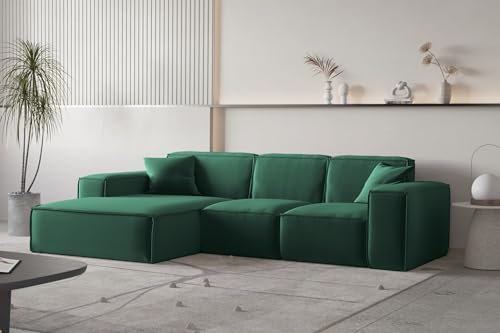 Fun Möbel Ecksofa Designersofa CELES Premium in Stoff Opera Velvet (Grün, Ottomane: Links)