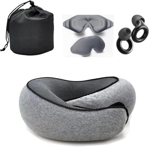 Epzia Nackenkissen Flugzeug 360° Stütze – Reisekissen mit 3D Augenmaske, Ohrstöpsel und Mesh-Tasche – Nappy Nackenhörnchen für Auto und Flug