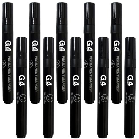 G4GADGET Black Permanent Marker Bullet Tip, Fine Point, Ideal for Plastic, Wood, Metal, and Glass - Durable & Quick-Drying Ink (10) - Packaging May Vary