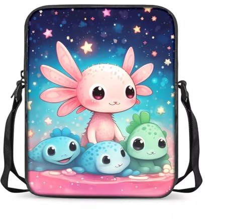 chaqlin Kuriertasche für Jungen und Mädchen, Mini-Umhängetasche, Kinder-Schulterhandtasche, Kawai Pink Axolotl, Einheitsgröße, Kuriertasche