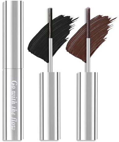 Prreal 2pcs Metal Mascara, Long Lasting Curling Iron Mascara Extra Slim Metal Rod Mascara, Non-Clumping Flake Proof Bristle-Less Metal Mascara, Smudge Proof Mascara Metal Wand(Black+Brown)