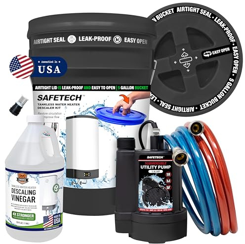Safetech Durchlauferhitzer-Spülset mit 1,8 l Schraubdeckel, Premium-Schläuchen, 1/6 PS Pumpe und konzentriertem Essig