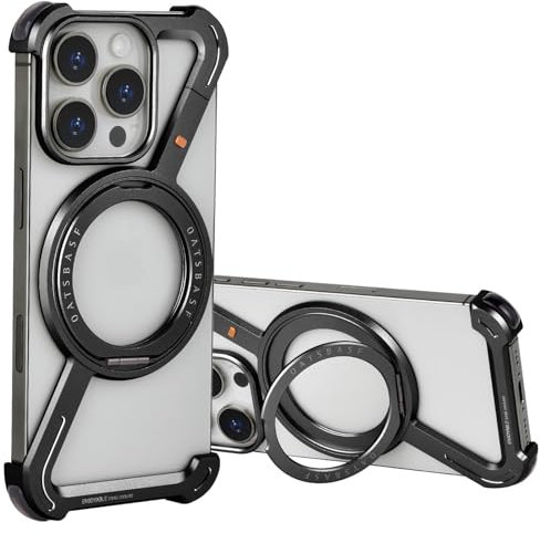 PANPHEN Minimalist Phone Case Compatible with iPhone 16 Pro Max, 360° Rotation Kickstand Aluminum Metal Frameless Design Bumper Z Case, Protective Shock Grade Shell, Black